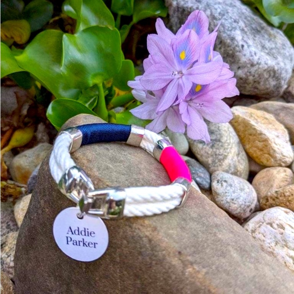 Nautical White Rope Bracelet/ Hot Pink and Navy Blue
